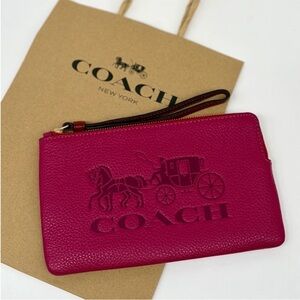 Coach Large Corner Zip Wristlet Wallet With Horse And Carriage